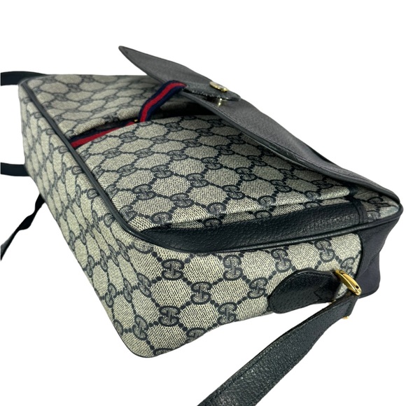 GUCCI School Bag Navy Blue Canvas Leather Ophidia Flap Accessory Collection - Picture 6 of 17